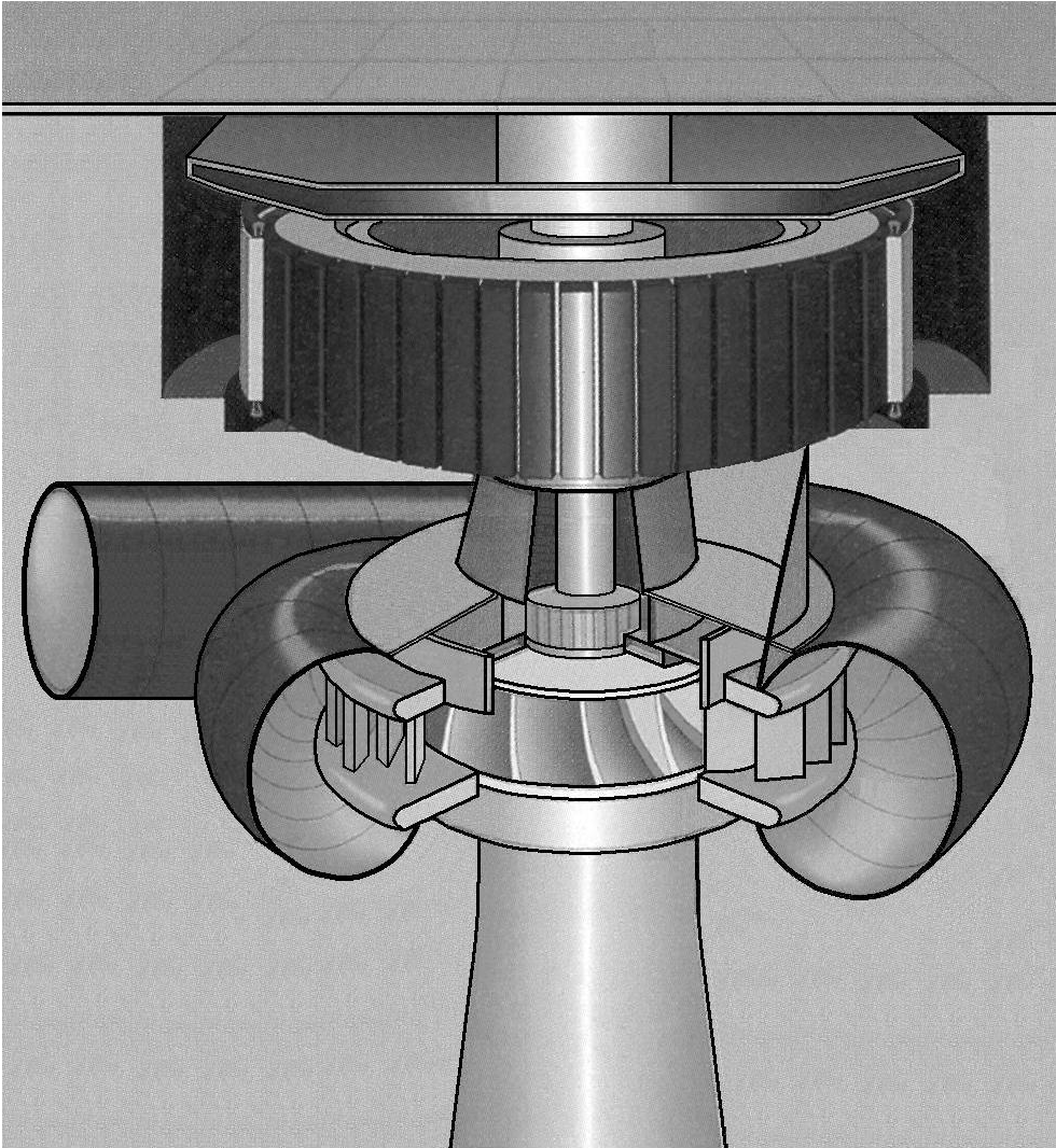 Tekening Francisturbine in het centralehuis